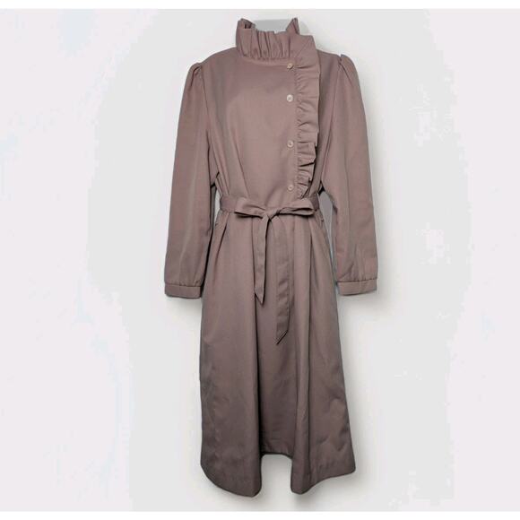 Bonders Jackets & Blazers - Vintage Bonders 1960s Pale Lilac Mauve Trench Coat Jacket Ruffle Military M